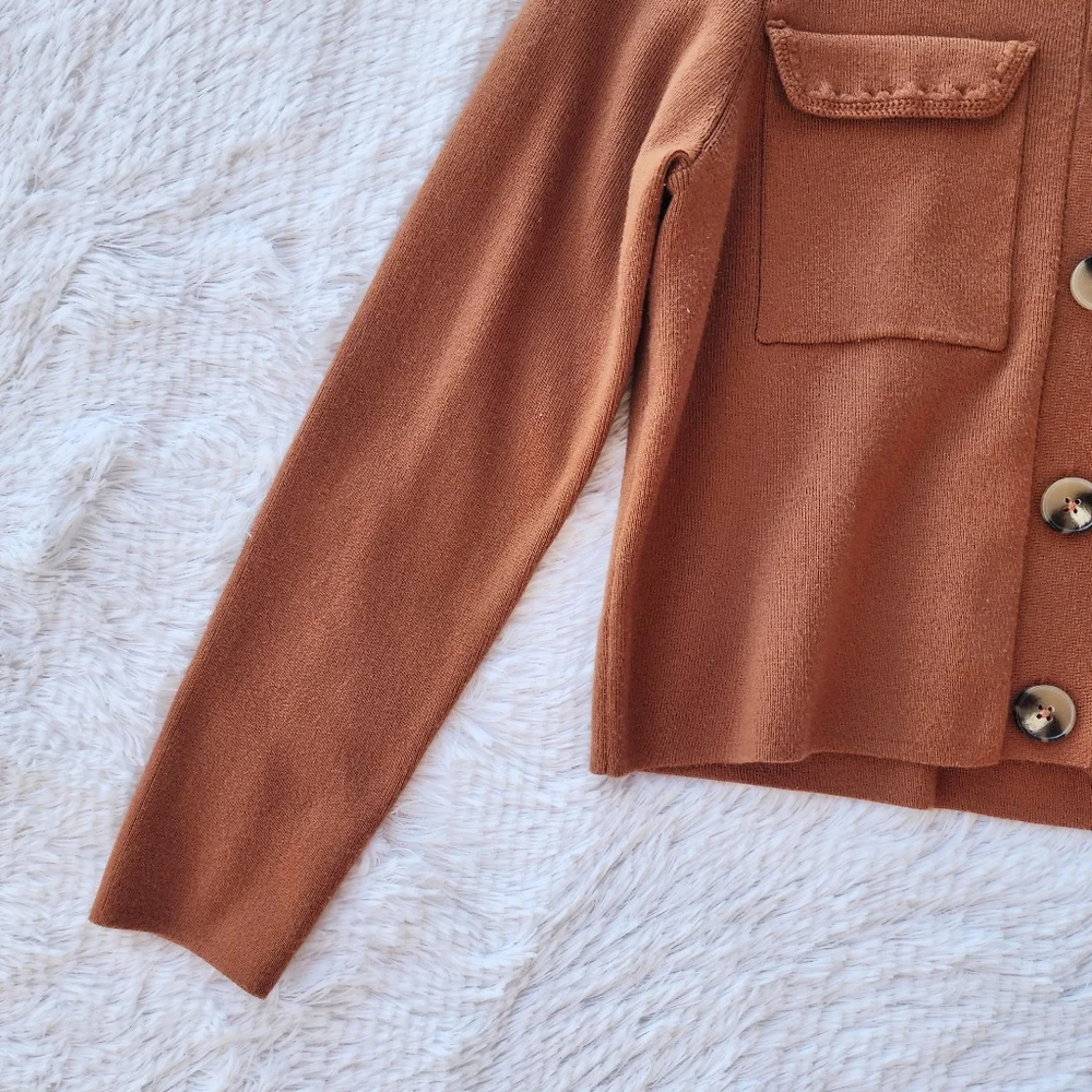 Joie Terracotta Knit Button Front‎ Collared Cardigan